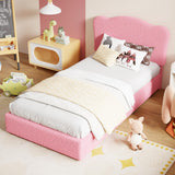 Garvee Twin Upholstered Bed Frame for Kids with 2 Storage Drawers - Cute Pink Velvet Headboard - Sturdy Wooden Slats - Low Profile, Noise-Free - No Box Spring Needed - Easy Assembly - Twin, Pink - Pink & Drawers