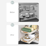 Garvee Pull-Out Cabinet Organizer – Heavy-Duty Stainless Steel Slide-Out Drawer Basket with Handle – Self-Adhesive Pantry Shelf for Kitchen, Under basin, or Bathroom Storage – Pull-out box (40cm wide)