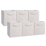 Garvee Collapsible Fabric Storage Cubes 6-Pack – 11 Inch Collapsible Open Bins with Faux Leather Handles – Organizer Boxes for Shelves & Closets – Ideal Storage for Clothes, Toys, White - White