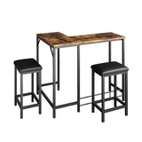 Garvee L-Shaped Convertible Dining Set - 63 Inch Bar Table with Power Outlets & USB Ports - Counter Height Breakfast Nook with 2 Faux Leather Stools - Space-Saving Rustic Tiger Wood Table, Color 2 - Rustic