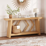 Garvee 71'' Extra Long All-Wood Console Table - 2-Tier Narrow Entryway or Sofa Table - Rustic Oak Shelves, Trapezoid Legs - Slim Hallway Foyer Accent Furniture - Farmhouse Storage, Light Oak Brown - Oak