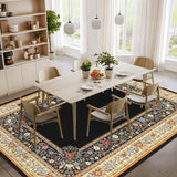 Garvee 8' x 10' Vintage Boho Floral Area Rug, Machine Washable Non-Slip Low-Pile Soft Rug for Living Room, Bedroom & Dining Room, Black/Brown - Black/Brown