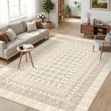 Garvee Washable 5x7 Area Rug for Living Room, Soft Non Slip Bordered Bedroom Rugs, Large Low Pile Stain Resistant Vintage Accent Rugs for Farmhouse Dining Room Office Home Decor, Beige Taupe - Rice Camel
