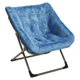 Garvee Folding Saucer Chairs for Adults, Comfy Faux Fur Lazy Chair with Metal Frame, 300 LB Capacity, No Assembly Required for Living Room, Bedroom, Dorms, Blue - Blue