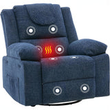 Garvee Swivel Rocker Recliner Chair for Adults with Massage and Heat, Oversized Linen Fabric Glider Nursery Chair with Deep Seat, High Backrest, Upholstered Single Sofa for Living Room, Blue - Linen | Blue