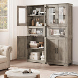 Garvee Modern Moisture-Resistant Tall Storage Cabinet with Glass Doors – Freestanding MDF Organizer, Adjustable Double Row Shelves, Drawer, Space-Saving Design for Bathroom, Kitchen, Entryway – Grey, Double Row