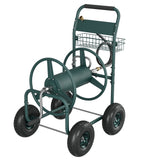 Garvee Garden Hose Reel Cart, 300 FT Capacity, 4 Pneumatic Wheels, 32" × 24" × 38.2" Steel Cart with Storage Basket for Large Yards, Green