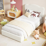 Garvee Kids Twin Upholstered Bed Frame with 2 Storage Drawers - Cute Velvet Platform - Headboard, Sturdy Wooden Slats - Low Profile, Noise-Free - No Box Spring Needed - Easy Assembly - Twin, Offwhite color - Beige & Drawers