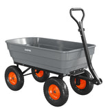 Garvee 1200 lb Heavy-Duty Poly Garden Dump Cart, Utility Wagon with Quick-Release Dump System, 13" Flat-Free All-Terrain Wheels, 270° Towable Handle, Reinforced Steel Frame for Yard, Soil, Rocks & Landscaping, Gray/Orange - Grey+Orange