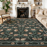 Garvee 10x13 Floral Area Rug, Modern Washable, Non-Slip Low-Pile, Soft Fabric, Kids & Pet Friendly, Black, Living Room Bedroom - Black