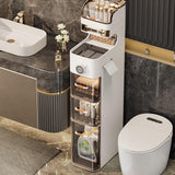 Garvee Narrow Bathroom Cabinet, Large Plastic Drawer Cabinet with Wheels and Toilet Paper Holder, 7.1" Width Slim Bathroom Storage Organizer for Small Spaces No Assembly Required