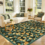 Garvee 5x7 Washable Floral Living Room Rugs, Large Vintage Accent Area Rug for Living Room Dining Room, Non Slip Low Pile Indoor Bedroom Rug, Lightweight Stain Resistant Rugs for Office Home, Yellow - Yellow Green