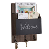 Garvee Entryway Wall-Mount Mail Organizer & Key Holder with Chalkboard and Long Shelf - Rustic Wood Letter Rack with 3 Hooks for Keys, Coats & Dog Leashes - Black - Style 2 - Black 2