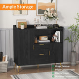 Garvee Modern 40" Black Wood Buffet Sideboard Cabinet with Storage – 3 Drawers, 2 Doors & Shelves – Mark-Resistant, Easy Assembly – Dining Room, Kitchen, Coffee Bar – 2 Sets - 2 Pcs Black