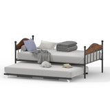 Garvee Twin Metal Daybed with Pop-Up Trundle, Heavy Duty Steel Slats Platform Bed with Stylish Headboard, Convertible Sofa Bed Frame for Living Room, Bedroom, or Guest Room, Brown - Brown-With Trundle