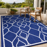Garvee 9' × 12' Reversible Diamond Outdoor Rug, Waterproof Reversible Patio Mat for RV, Deck, Backyard & Camping, Dark Blue - Dark Blue