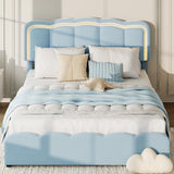 Garvee Queen LED Bed Frame, Kids Platform Bed with 2 Large Storage Drawers, Velvet Upholstered Princess Bed for Girls & Boys, Wooden Slats Support, No Box Spring Needed, Easy Assembly, Blue - Blue