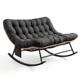 Garvee Oversized 700 lbs 2-Person Rattan Patio Rocking Chair – Heavy Duty Indoor Outdoor Glider with Thick Water-Resistant Cushion – Reinforced Steel Frame, Comfortable Lounge for Garden, Porch, Living Room – Yellow Rattan + Black Cushion, Two People - Yellow Rattan + Black Cushion