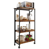 Garvee No Assembly 4-Tier Folding Kitchen Storage Cart – Wood Top – Heavy Duty Mobile Utility Shelf with Lockable Wheels – Space-Saving – Rustic Brown