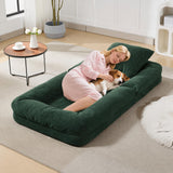 Garvee Oversized Human Dog Bed for Adults & Pets – Convertible Chenille Upholstered Sofa with 5 Adjustable Positions – 2 Pillows – Sturdy Metal Frame – Green - Green