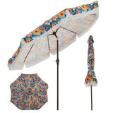 Garvee 9 ft Fringe Patio Umbrella, Outdoor Tassel Umbrella with Crank Handle, Push Button Tilt, 8 Fiberglass Ribs & 1.5 in Steel Pole for Patio, Beach & Pool, Flower - Flower