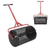 Garvee Efficient Compost and Peat Moss Spreader – 24 Inch Lawn & Garden Seeder Roller with Adjustable T-Shaped Handle, Side Latches, Powder-Coated Metal – Spreads Grass Seed, Topsoil, Fertilizer, Manure – Handle in Red