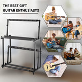 Garvee Adjustable 14-Holder 2-Tier Multi Guitar Stand – Folding Metal Floor Rack with Soft Sponge Padding, Detachable Double Layer Display for Electric, Acoustic, Bass, Ukulele – Ideal for Home, Studio, Stage, Black