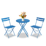 Garvee Space-Saving 3-Piece Steel Patio Bistro Set, Folding Outdoor Table and 2 Chairs, No Assembly Weather-Resistant Furniture for Balcony Porch Yard,Blue - Blue
