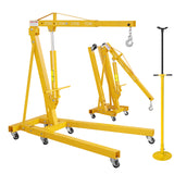 Garvee Heavy Duty 2 Ton Folding Hydraulic Engine Hoist & 3/4 Ton Underhoist Support Stand, Steel Shop Crane Cherry Picker, 4-Position Boom, High-Reach Automotive Lift, Yellow