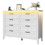Garvee 8 Drawer Dresser with Power Outlet, White Dresser with LED Light, Modern Chest of Drawers for Closet, Double Wide Drawer Organizer Cabinet for Bedroom, Living Room - White