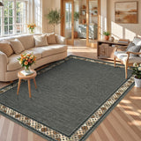 Garvee 9' × 12' Floral Border Area Rug, Machine Washable Non-Slip Low-Pile Soft Rug for Living Room, Bedroom & Dining Room, Brown - Brown
