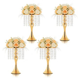 Garvee Elegant Gold Crystal Flower Vases – Tall Metal Centerpiece Stands – Perfect for Weddings, Parties, Anniversaries, and Home Decor – Decorative Floral Display – 4PCS