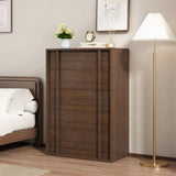 Garvee Modern Wooden Dresser - 5 Drawers Compact Bedside Table - Vertical Handle - Ample Storage Cabinet for Bedroom, Living Room, Dorm, Entryway - Brown-Red - Red-Brown