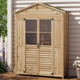 Garvee Weatherproof Wooden Outdoor Storage Cabinet, Fir Wood Garden Tool Shed with 6 Adjustable Shelves, Waterproof Asphalt Roof, Anti-Tip Safety Design & Ground Stakes for Patio, Backyard, Natural Wood