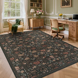 Garvee 6' x 9' Vintage Floral Area Rug, Machine Washable Non-Slip Low-Pile Boho Botanical Rug for Living Room, Bedroom & Nursery, Brown - Brown