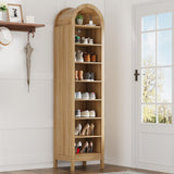 Garvee Tall 70" Arched Shoe Cabinet - Slim Freestanding Wooden Shoe Organizer with 8 Adjustable Shelves - Holds 8-18 Pairs - Entryway Space-Saving Storage Solution - Trumpet Natural Wood Color - Natural Wood
