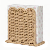 Garvee Farmhouse Woven Paper Rope Napkin Holder - Scalloped Edge Tabletop Cocktail Napkin Dispenser for Kitchen Counter & Dining Table Decor - Yellow