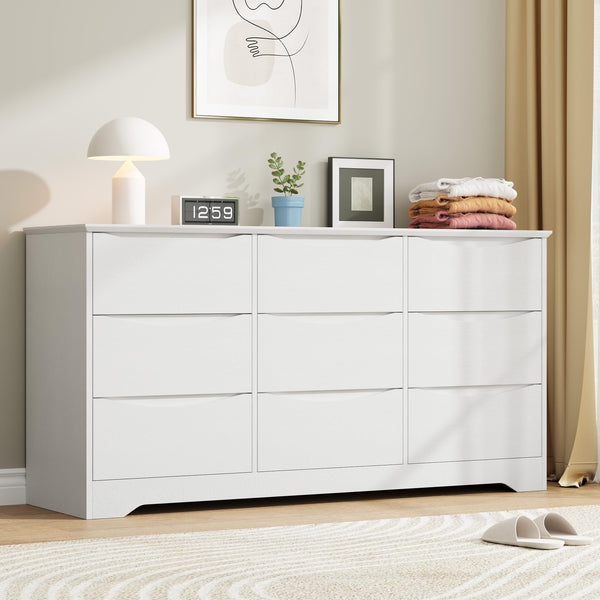 Garvee Wooden Dresser with 9 Drawers, Tall Modern Closet, Deep Storage, Large Chest, White for Bedroom Living Room Hallway Kids Room