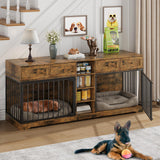 Garvee 82" Large Dog Crate for 2 Dogs, Dog Kennel Indoor with 4 Drawers and Shelves, Heavy Duty Double Dog Crate Furniture TV Stand, Wooden Dog Cage for Medium Large Dogs, Brown - Brown