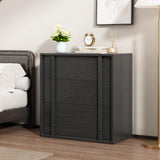 Garvee Contemporary Bedside Table with Storage - 3 Drawers Wooden Bedside Table - Vertical Handle - Compact Cabinet for Bedroom, Living Room, Dorm - Bas-Relief - Black