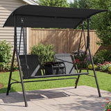 Garvee 2-Person Outdoor Patio Porch Swing Chair with Adjustable Canopy – Cup Holders, Pivot Storage Table & Cooler Bag – Steel Frame – For Backyard, Balcony, Poolside – Black - Black