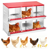 Garvee 6-Compartment Galvanized Steel Chicken Nesting Box – Rollaway Egg Collection, Turn-Over Lid, Red