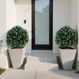 Garvee UV Resistant Artificial Boxwood Topiary Balls Set of 2 – 24 Inch Faux Greenery Shrubs with White Flowers, Ground Spikes, Outdoor Decorative Fake Plants for Planters, Porch, Garden – White