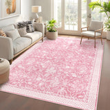 Garvee 8' × 10' Floral Vine Area Rug, Machine Washable Non-Slip Low-Pile Soft Rug for Living Room, Bedroom & Nursery, Pink