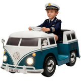 Garvee Volkswagen Licensed Electric Ride-On Bus for Kids - 6V Battery, LED Headlights, Music, Horn, Gentle Start, Cup Holder, Eco-Friendly Design - Perfect Gift - Deep Blue - Blue