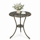 Garvee 23" Round Patio Dining Table with Umbrella Hole,Antique Cast Aluminum Outdoor Bistro Table,Umbrella Table,Side Table,End Table,Outdoor Furniture for Backyard,Garden,Patio,Porch,Bronze