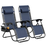 Garvee Chair Set of 2, Outdoor Patio Lounge Chairs with Pillow & Cup Holder Tray, Adjustable Reclining Folding Chairs for Beach, Yard,Navy Blue - Navy Blue