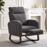 Garvee Ergonomic High Back Nursery Rocking Chair with Adjustable Footrest, Side Pocket, Solid Wood Walnut Legs – Upholstered Stuffed Animal Fur Glider for Moms, Babies, Bedroom, Living Room – Dark Gray, Walnut Legs | Stuffed Animal Fur | Dark Gray - Dark Gary|Walnut Wood Legs