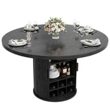 Garvee Modern Black Round Dining Table for 4-6 with 3-Tier Dustproof Storage Shelf and Sliding Wood Door, Space-Saving Pedestal Table for Kitchen, Dining or Living Room, Black - Black