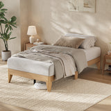 Garvee Twin Size Wood Platform Bed Frame - 11.8" Height with 7.5" Underbed Storage, Sturdy Wooden Slats & Legs, Sturdy Metal Center Support, Noise-Free, No Box Spring Needed, Easy Assembly, Natural Wood Color, TWIN - Natural Wood